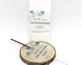 10x Hochzeit Etiketten für Wunderkerzen oder Freudentränenbanderolen Eukalyptus Transparentpapier Papierbanderole mit Namen 0,6 EURO/STÜCK