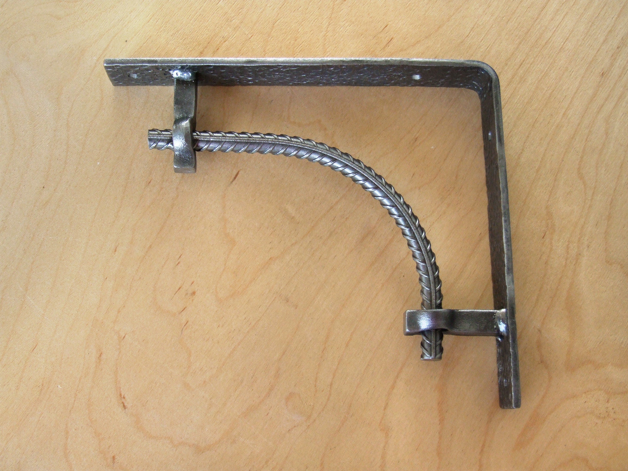 Hand steel rebar shelf brackets textured metal plates Etsy