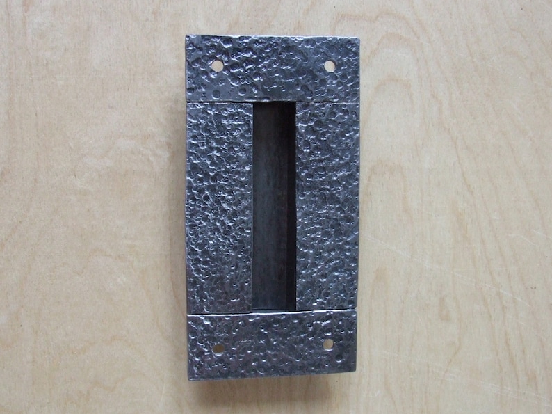 Hand forged sliding barn door pulls Flush recessed finger handles Industrial loft handle Wrought hammered metal rusty rectangular door pull
