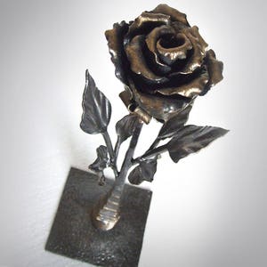 Iron rose for art and collectibles Hand forged metal sculpture flower Wrought rose art object 6th anniversary mother&#39;s Valentine’s day gift