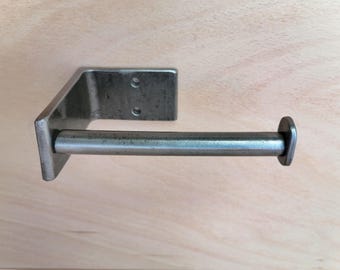 Hand Forged Toilet Paper Holder, Industrial Iron Toilet Roll Holder, Rustic Bathroom Hardware, Wall Mounted Steel Holder