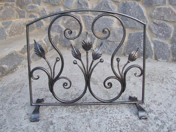 Artistic Hand Forged Fireplace Screen Blacksmith Made Wrought Etsy