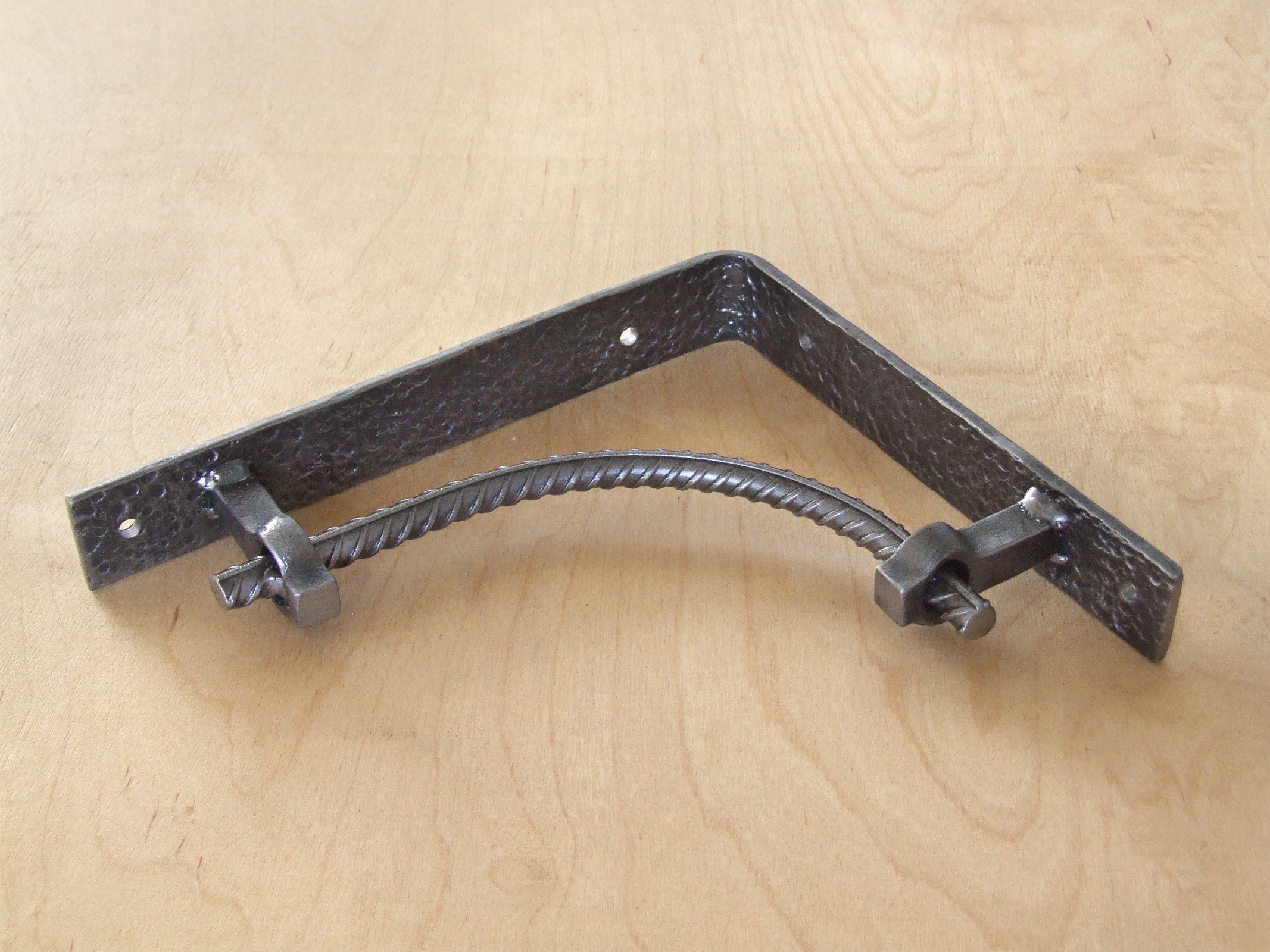 Hand steel rebar shelf brackets textured metal plates Etsy