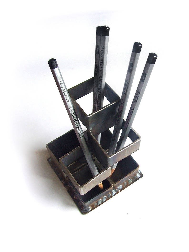 Industrial desk organizer for home and office Loft office pen holder Desk storage accessories Pencil Cup Coworker gift Rustic office decor image 9