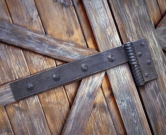 Pair of Hand Forged Barn Door Hinges Industrial Steel Wroght Rebar Gate  Hardware Iron Large Rustic Loft Garage Strap Hammered Brackets 