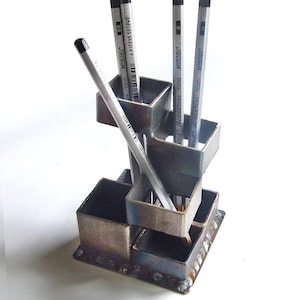 Industrial desk organizer for home and office Loft office pen holder Desk storage accessories Pencil Cup Coworker gift Rustic office decor image 8