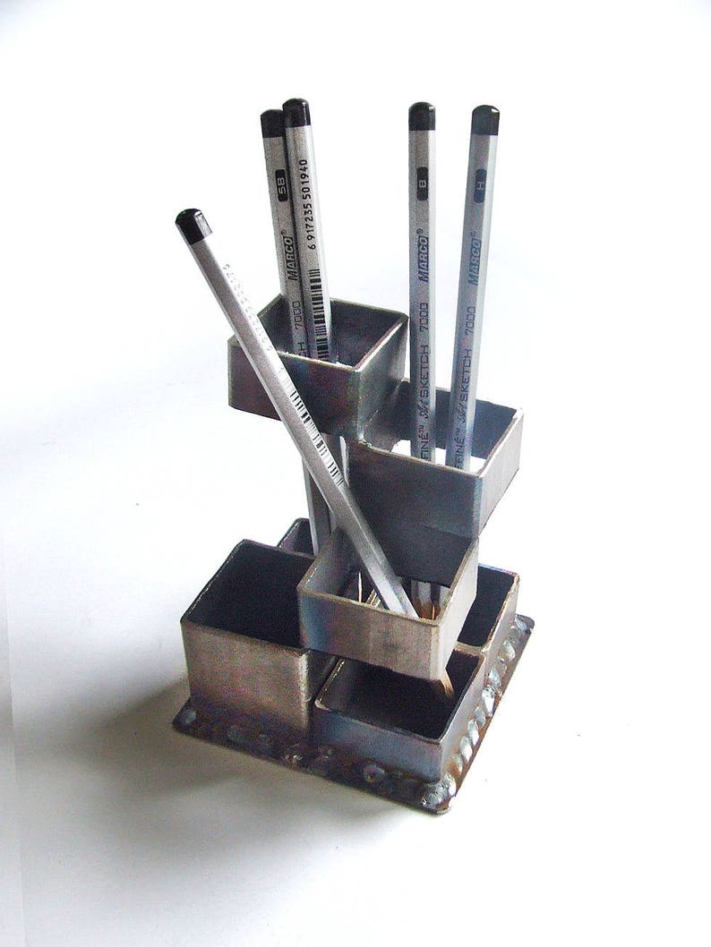 Industrial desk organizer for home and office Loft office pen holder Desk storage accessories Pencil Cup Coworker gift Rustic office decor image 8