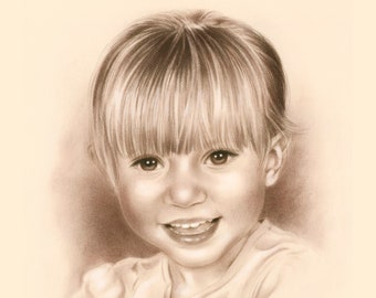 Custon portrait from photo made with pastel, Realistic illustration for Christmas gift, Traditional portrait artist