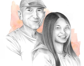Custom portrait of couple from photo, Realistic illustration for gift made with pencil, Original drawing