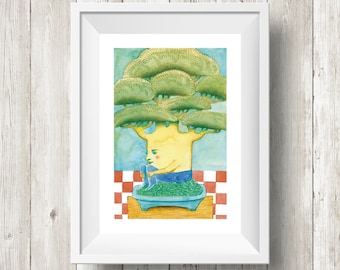 Colourful children illustration cute tree, Nursery decoration, Birthday gift idea for plant lover