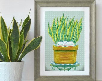 Printed illustration sansevieria plant, Snake plant print drawing, Succulent plant illustration print, Decorative poster plant, Wall art