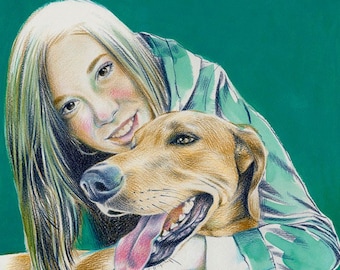 Pet and owner custom portrait from photo, Dog and owner realistic illustration for gift, Pet loss memorial gift, Mother's day gift