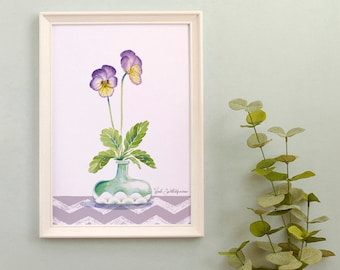 Watercolor illustration of a Pansy flower