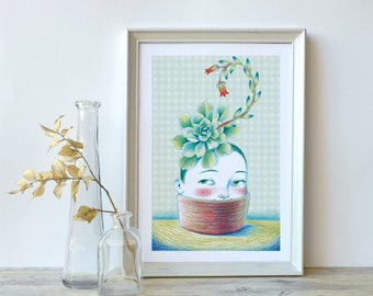 Printed illustration of a succulent plant, Ideal gift for plant lover