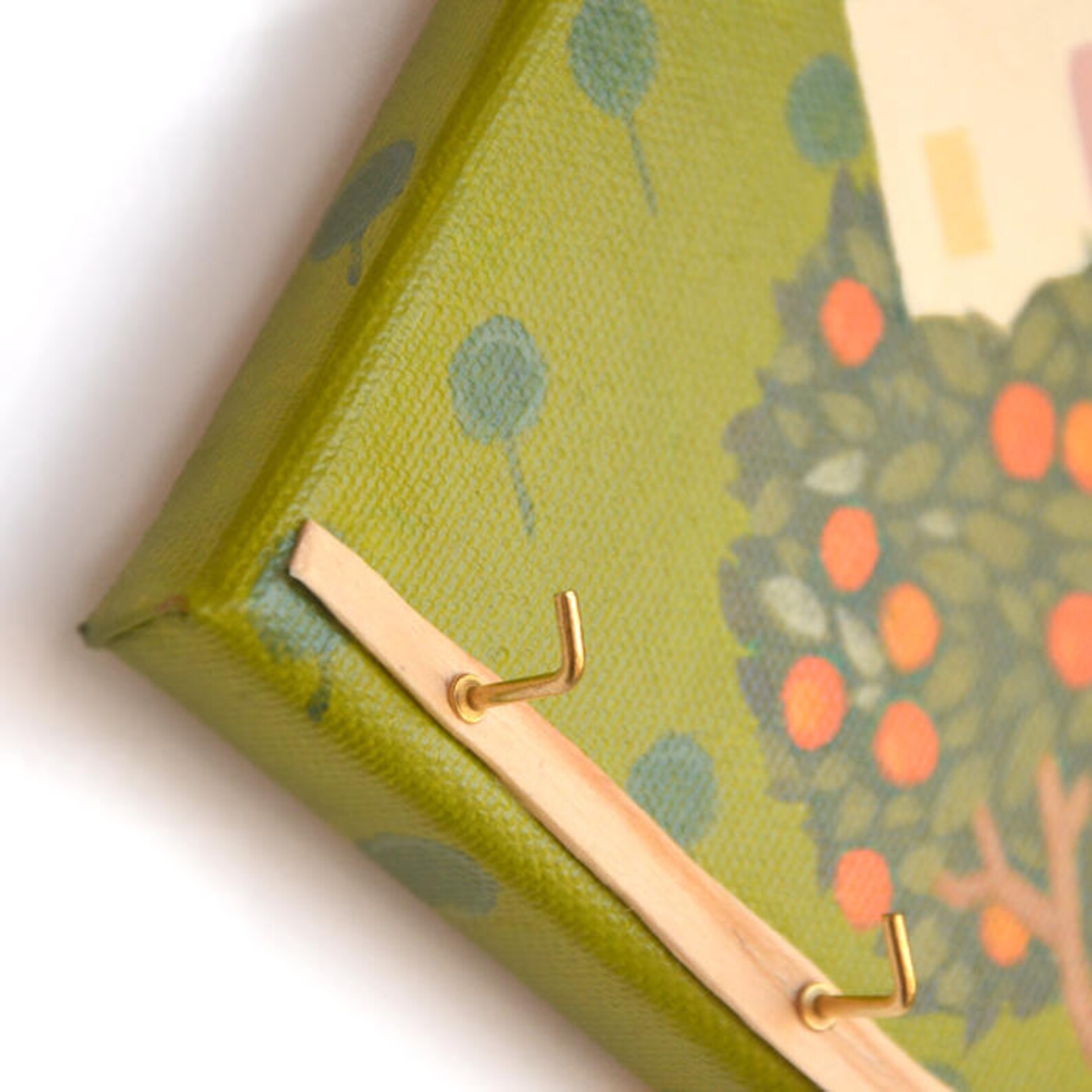 Handpainted Key Holder on a Mini Canvas With a Little House on a Tree in Folk Style, Ideal as a