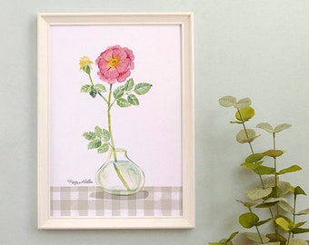 Watercolour rose illustration, Botanical art print for framing, Decorative poster for wall, Romantic flowers art print, Gift for woman