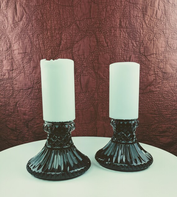 Halloween Black Sculptural Crystal Candlestick Holders Vintage Etsy
