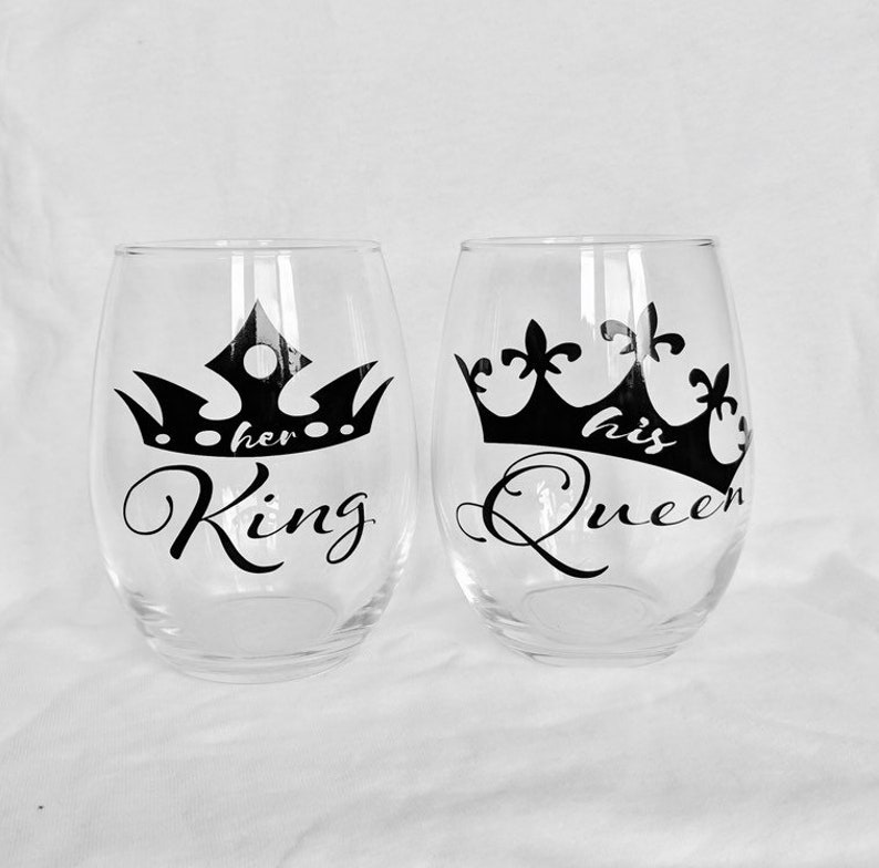 His Queen Her King WINE GLASS without stem clear more Etsy