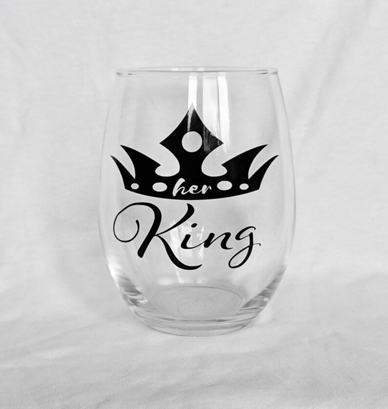 His Queen Her King WINE GLASS without stem clear more Etsy