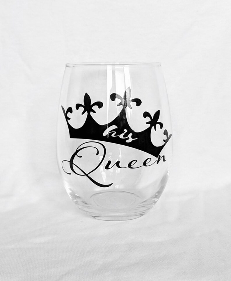 His Queen Her King WINE GLASS without stem clear more Etsy