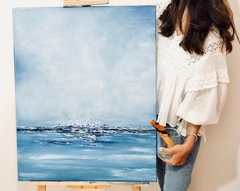 abstract sea, abstract sky, modern sea painting, sea and sky painting, blue abstract art, modern art, modern oil painting, blue oil painting