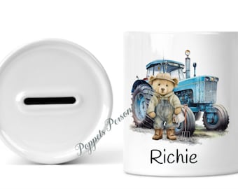 Caja de dinero Tractor personalizada, alcancía para niños. Hucha para niños, Tractor para niños. Tractor rojo. Regalo para niños, Regalo personalizado. Ahorro para niños.