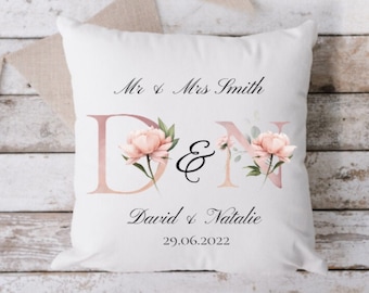 Personalised wedding floral cushion.  Wedding gift. Gifts for couples. Wedding Day. His and Hers. Bride and Groom. Wedding Anniversary GIft