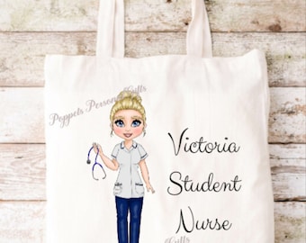 Personalised student nurse tote bag, Reusable bag, University book bag, Nurse supplies bag, Student Gift, Graduation gift, Nurses Graduation