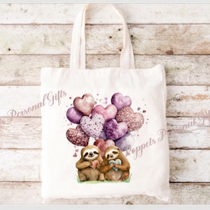 Sloth Tote, Personalised Tote, Valentines sloth tote, Gift for her, Sloth couples Bag, Reusable bag. Mothers Day gift