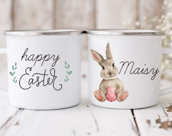 Gepersonaliseerde paashaas emaille mok. Paashaas. Paaseieren zoeken.  Paascadeau. Kinder paascadeau. Camping mok.