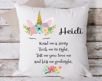Personalised unicorn story cushion. Bedtime stories. Personalised kids cushion. Unicorn gifts. Cushion for your favourite book.