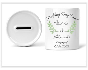 wedding fund money box. Personalised Engagement gift. Congratulations Engagement gift. Couple money box.