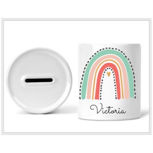 personalised rainbow money box, personalised gift. Rainbow gift. Childs money box. Gift for a teacher . Piggy bank. Gift for a child.