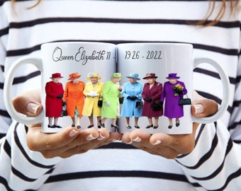 Queen Elizabeth II mug. Queen Elizabeth II 1952 - 2022 RIP mug. Royal Family souvenir, Memorabilia, London. Patriotic.Rainbow Queens.Royals