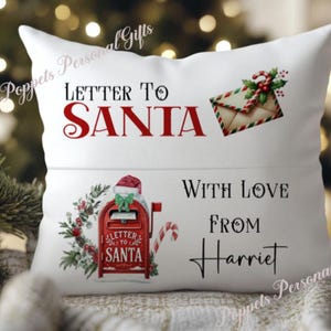 Cojín de bolsillo personalizado con carta a Papá Noel, cojín de bolsillo, cojín de Navidad, carta a Papá Noel, cojín de Navidad, cojín de libro de Navidad