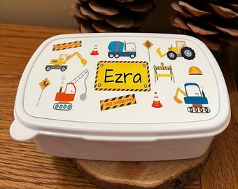 Personalised Digger lunch box. Snack box, School lunch bag, Kids lunch box, Kids Snack box. Back to school.