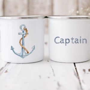 Nautical personalised enamel mug sets, Various designs, Personalised nautical mugs. camping mugs,sailors mugs, Fishermans mugs.Seaside mugs.