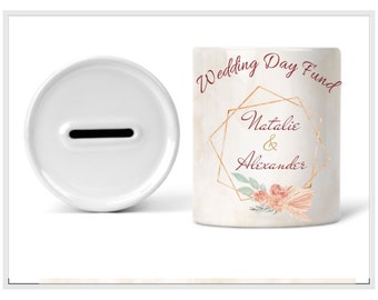 Wedding fund money box, Personalised Engagement Gift ,Congratulations gift, ceramic money box