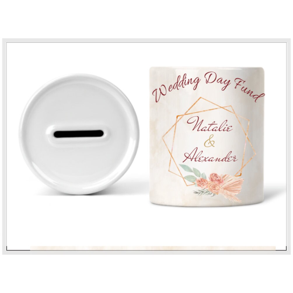 Personalised Ceramic Money Box Wedding Fund Savings Marriage Engagement Gift 