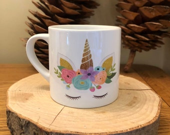 Children's sized mini Personalised Unicorn mug, selection of children's unicorn mug, Personalised kids mug, Gift for a girl, Stocking filler