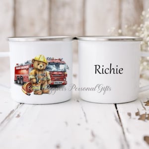 Personalised Fireman&#39;s mug, Fire engine driver, Emergency services mug, Bear mug, Gift for a fireman, Gift for a fire lady, Graduation gift