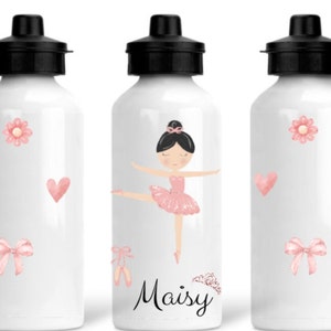 Personalised Girls ballerina bottle,Ballerina water bottle,Kids bottle,Girl Dancer Character bottle, Ballet Gift. Girls school bottle.