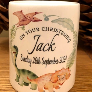 Personalised Christening money box -personalised money box-First money box-Christening Gift- keepsake- Dinosaur money box, Gift for kids,