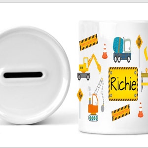 Personalised Digger Kids Money Box. Kids Digger Piggy Bank. Kids Saving&#39;s.First Money Box. Personalised Kids Construction Money Box.
