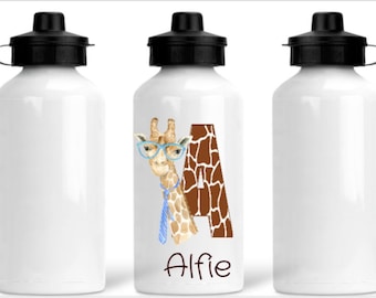 Giraffe personalised water bottle. Initial giraffe bottle. Aluminium bottle. Kids water bottle .Giraffe lover. Back to school.