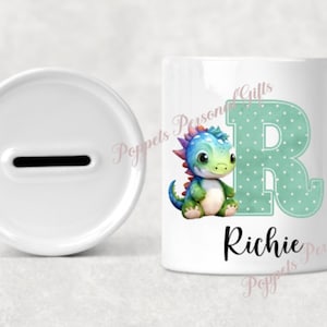 Personalised Kids dinosaur money box, Dinosaur, First Money box,Childs Piggy bank. Animal money box,Gift for a child,New born Baby gift