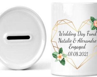 Wedding fund money box, Personalised Engagement gift, Congratulations Engagement gift, Couple Money box.