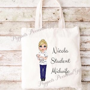 Personalised Student midwife tote bag, Reusable bag, University bag, Book bag, Midwife gift, Student gift, student nurse. Graduate gift