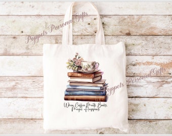 Personalised Book Tote bag, Library bag, Love to read bag, Gift for book lovers. reusable bag