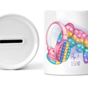 pop it legend personalised money box. Kids Gifts. Piggy bank. Birthday gift. personalised gift. Rainbow gifts. Gifts for Teens.